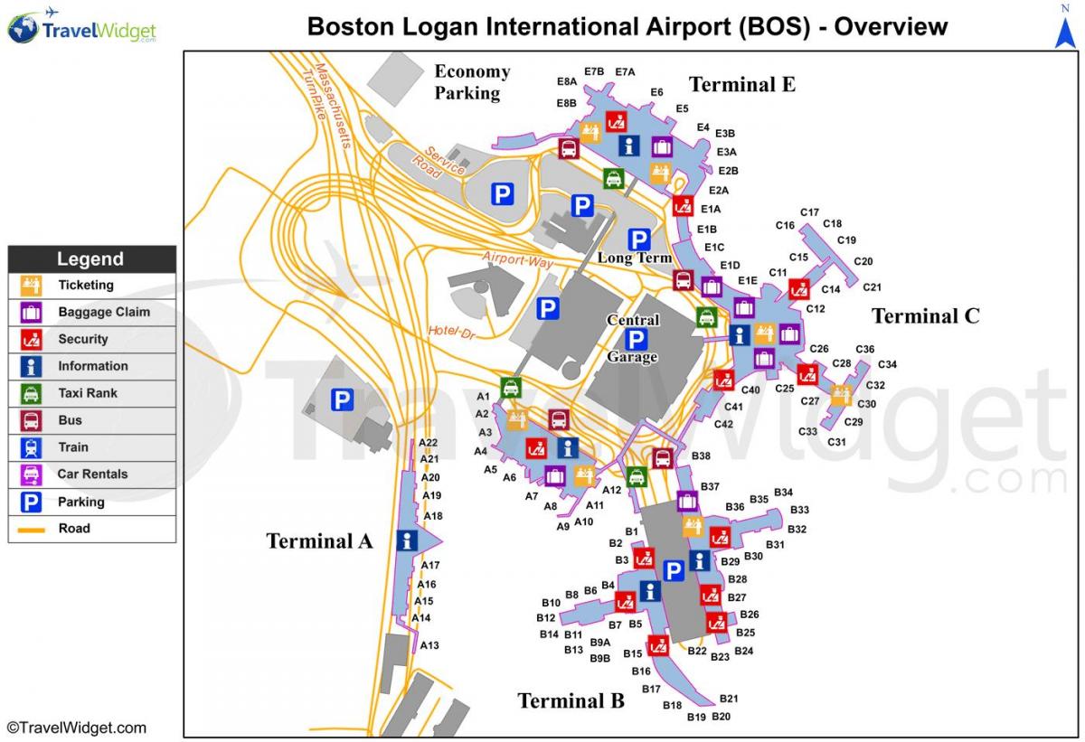 mapa Boston letiště