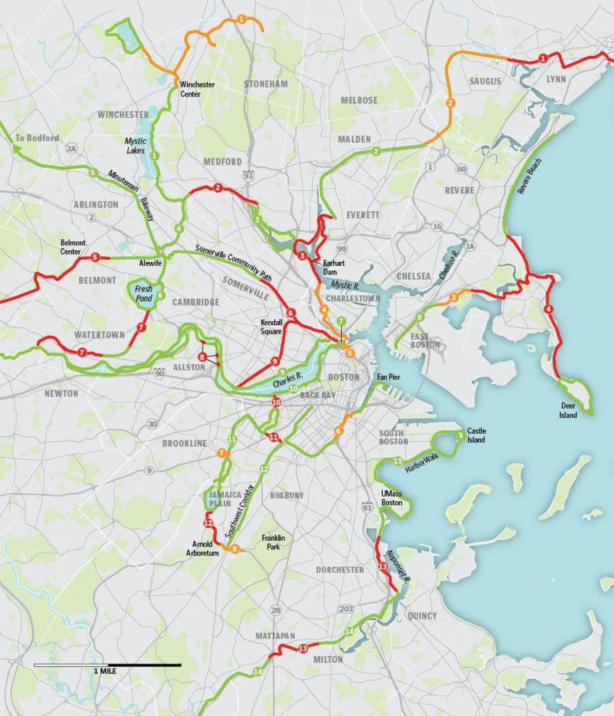 mapa Bostonu kole
