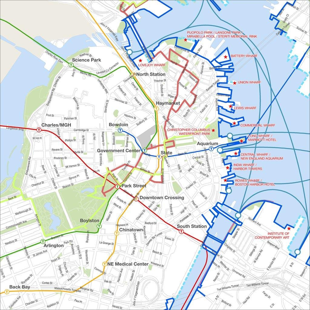 Boston pěší turistické mapy