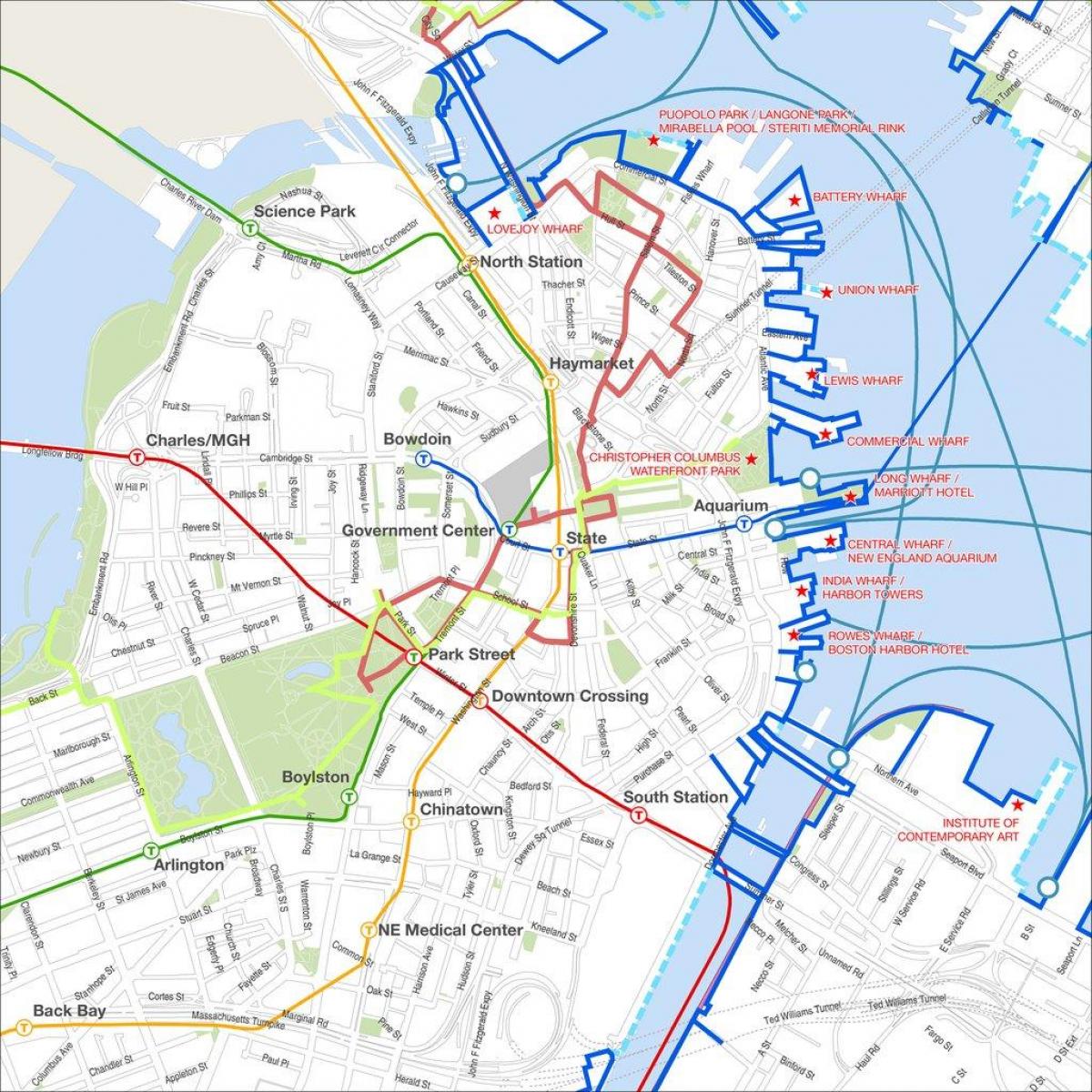 Boston pěší turistické mapy