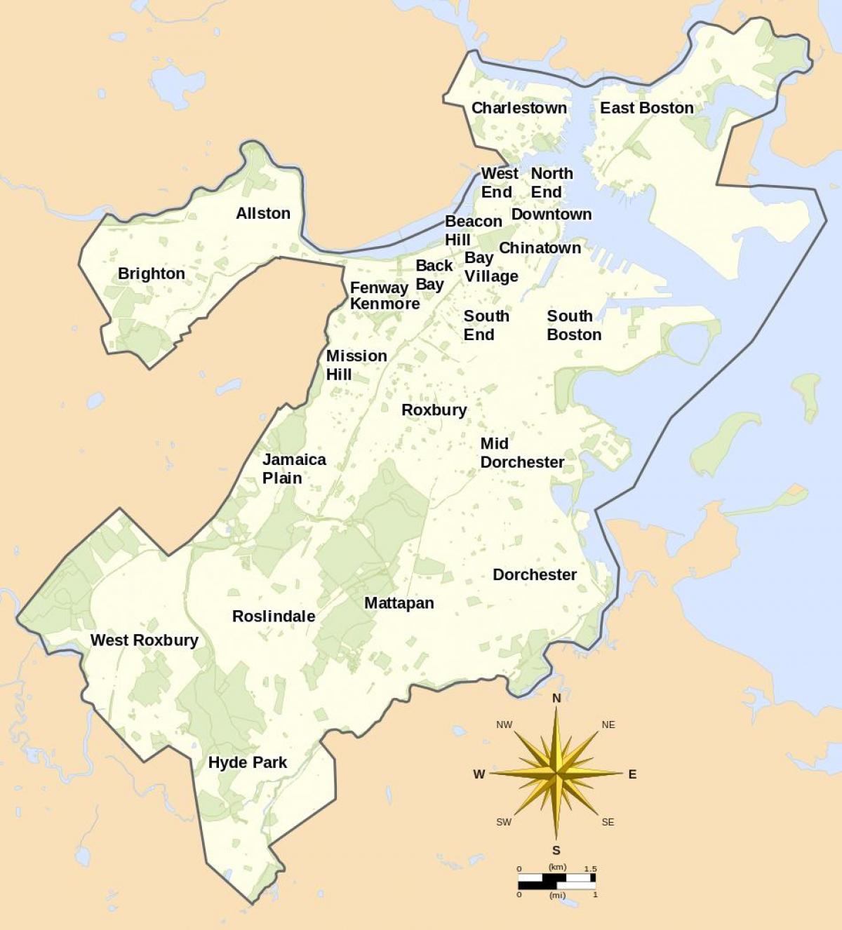 mapa Bostonu a okolí