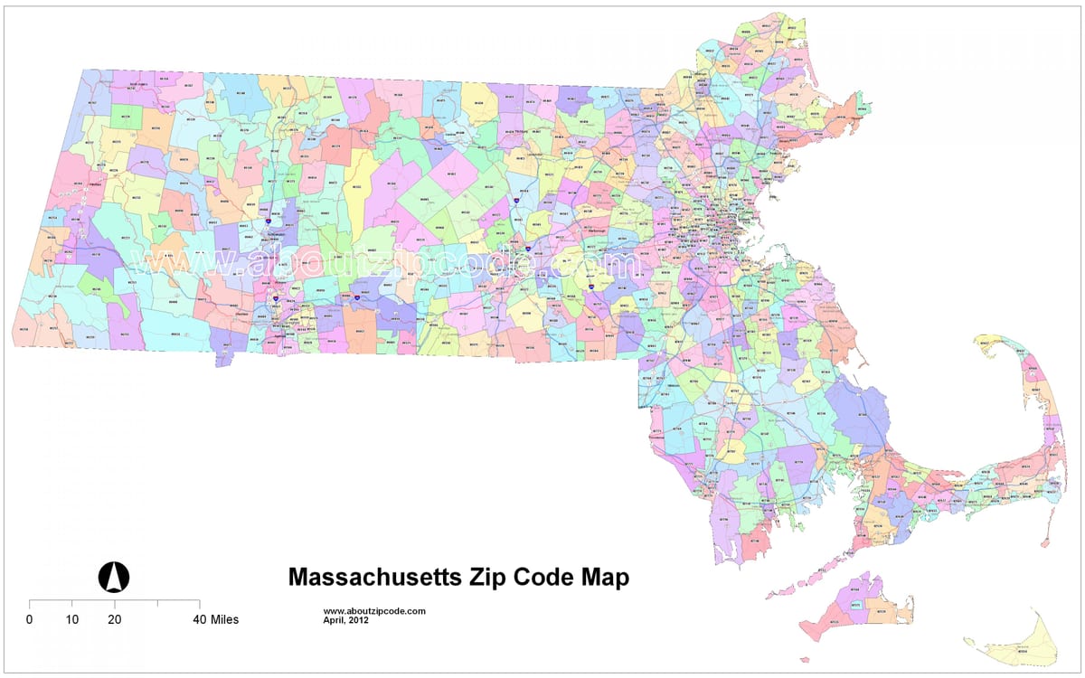 psč mapa Bostonu