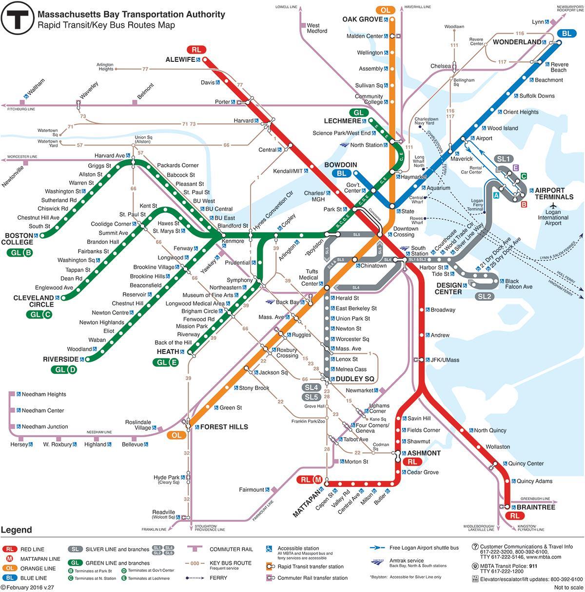 MBTA mapě červená čára
