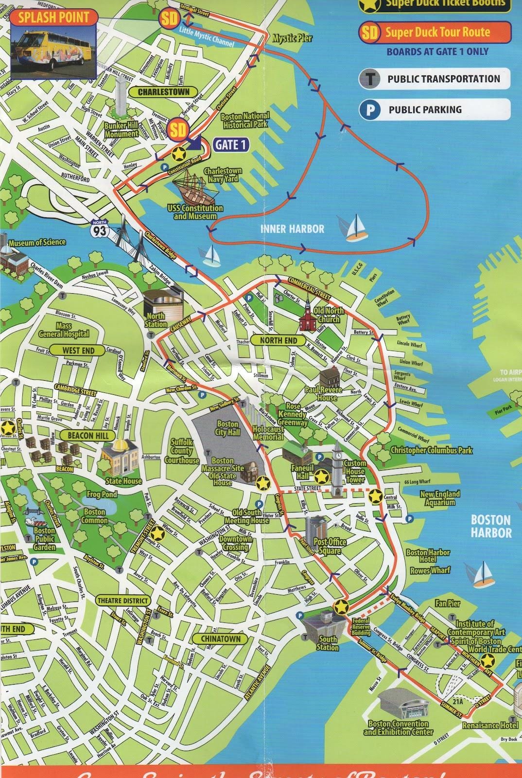 mapa Boston sightseeing