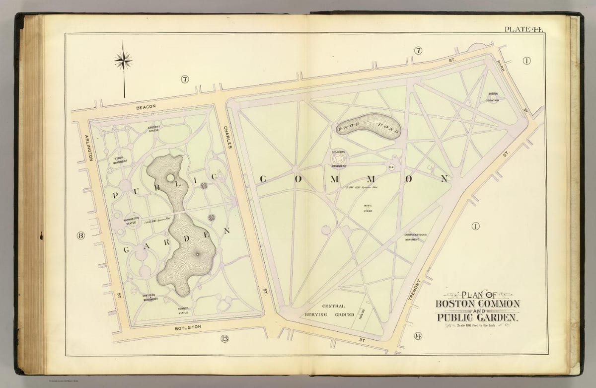 mapa Boston veřejné zahrady