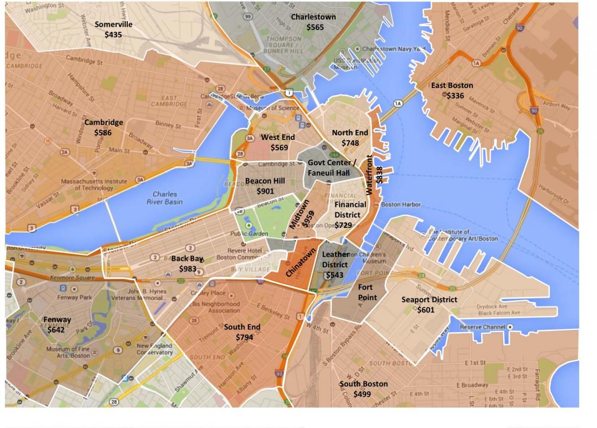město Boston zónování mapa