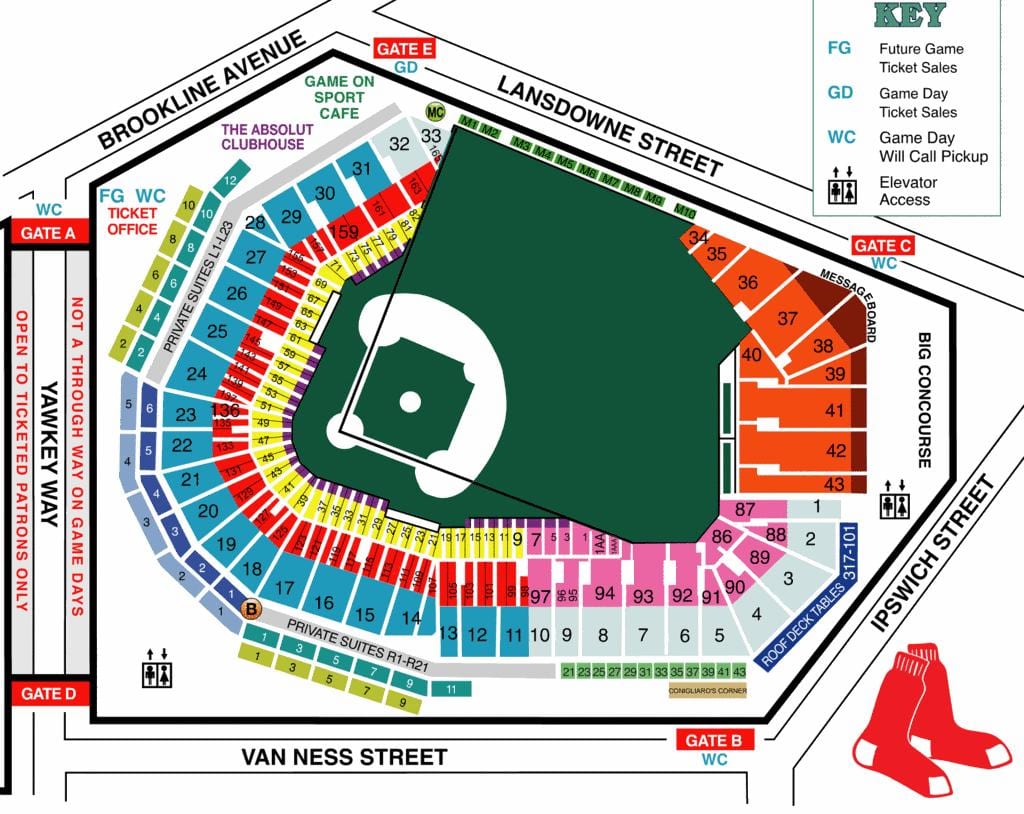 Fenway sedadla mapě