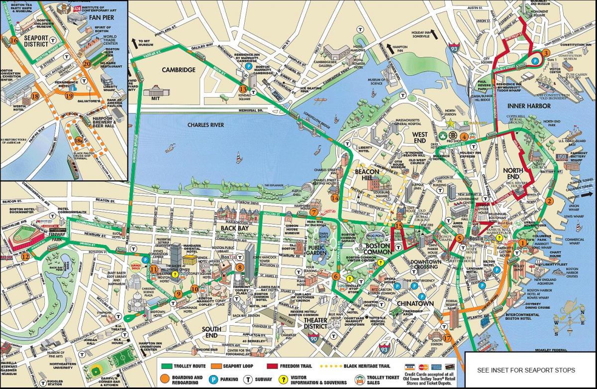 Boston hop on hop off vozík turistické mapy