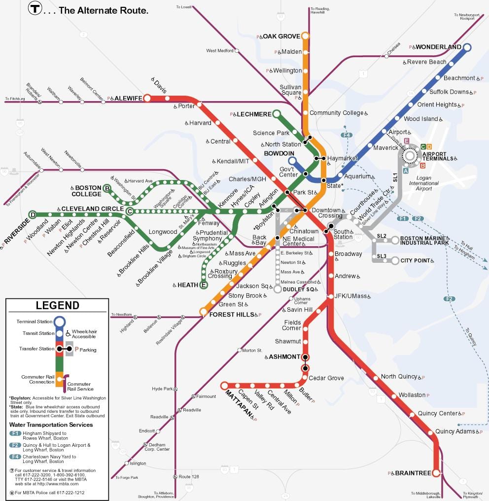oranžová čára Boston mapě