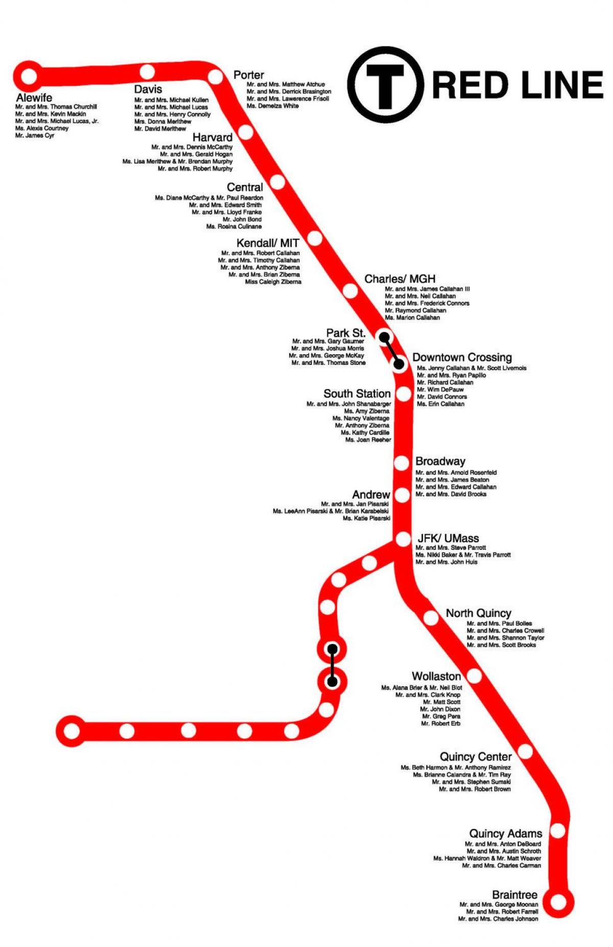 červená čára Boston mapě