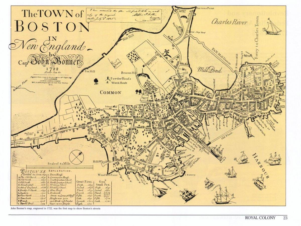 stará mapa Bostonu