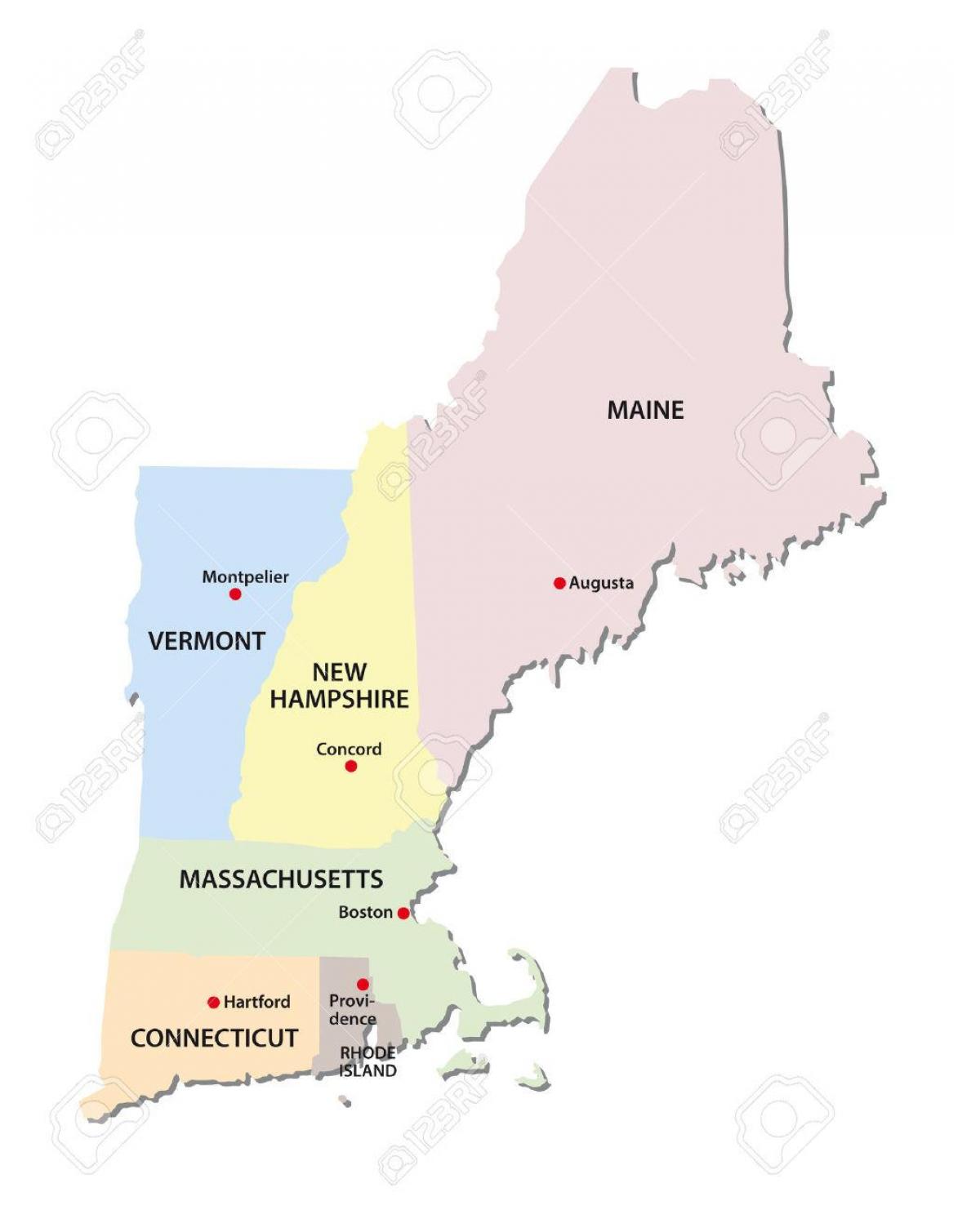 mapa států Nové Anglie