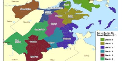 Mapa Bostonu předměstí