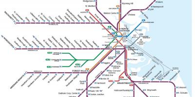 Dojíždějící železniční mapa Boston